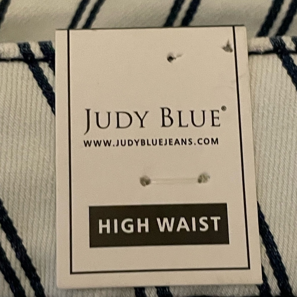 Judy Blue Navy White Striped High Waist Denim Short Rose Gold Buttons Size 1X - Picture 9 of 16